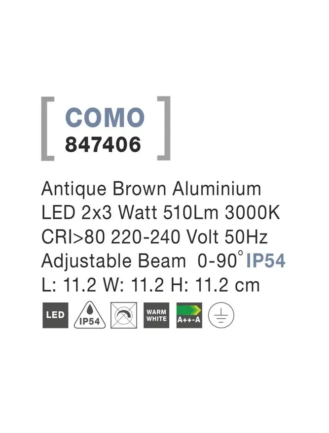 Aplică exterior COMO LED 2x3 W, 220-240 V, 510 lm, 3000K, IP54, aluminiu 4