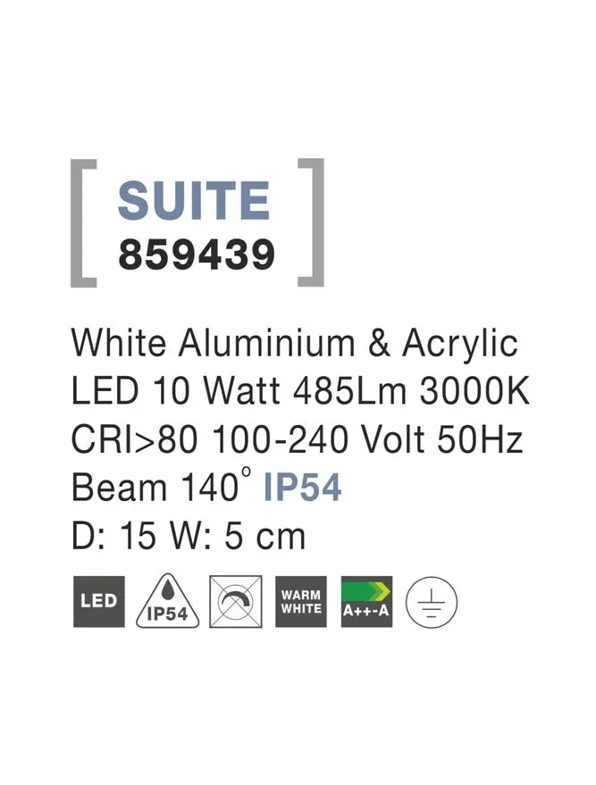 Aplică exterior SUITE LED 10 W, 100-240 V, 485 lm, 3000K, IP54, CRI ≥80, aluminiu și acril 4