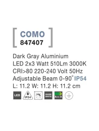 Aplică exterior COMO LED 2x3 W, 220-240 V, 510 lm, 3000K, IP54, aluminiu 7