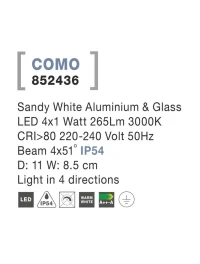 Aplică exterior COMO LED 4x1 W, 220-240 V, 265 lm, 3000K, IP54, aluminiu și sticlă 5