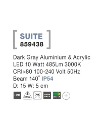 Aplică exterior SUITE LED 10 W, 100-240 V, 485 lm, 3000K, IP54, aluminiu și acril 3