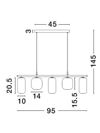 Suspensie AELIA LED 19 W, 220-240 V, 2253 lm, 3000K, IP20, metal și sticlă 6