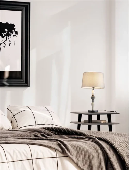 Veioză DAMO E27, 1x12 W, 100-240 V, IP20, ceramică, textil și metal
