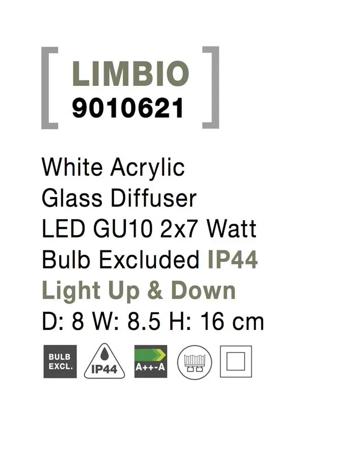 Aplică exterior LIMBIO GU10, 2x7 W, 220-240 V, IP44, acril și sticlă 6