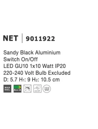 Aplică NET GU10, 1x10 W, 220-240 V, IP20, aluminiu 10