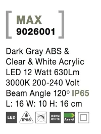 Aplică exterior MAX LED 12 W, 220-240 V, 430 lm, 3000K, IP65, acril și ABS 6
