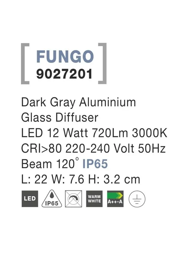 Aplică exterior FUNGO LED 12 W, 220-240 V, 720 lm, 3000K, IP65, aluminiu și sticlă 4