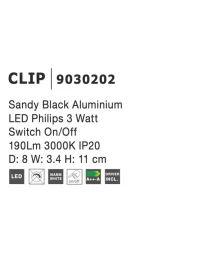 Aplică CLIP LED 3 W, 220-240 V, 190 lm, 3000K, IP20, aluminiu 7