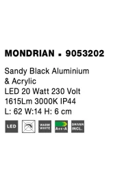 Aplică MONDRIAN LED 20 W, 220-240 V, 1615 lm, 3000K, IP44, aluminiu și acril 7