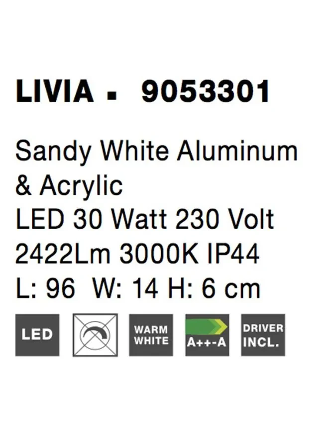 Aplică LIVIA LED 30 W, 230 V, 2422 lm, 3000K, IP44, aluminiu și acril 5
