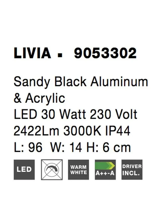 Aplică LIVIA LED 30 W, 230 V, 2422 lm, 3000K, IP44, aluminiu și acril 6
