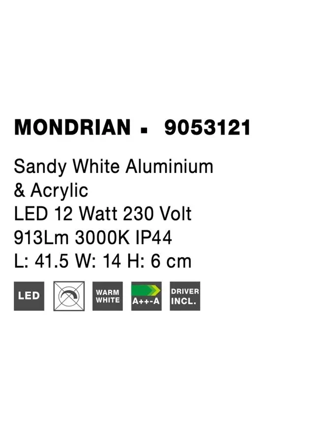 Aplică MONDRIAN LED 12 W, 220-240 V, 913 lm, 3000K, IP44, aluminiu și acril 7