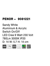 Aplică PENOR LED 9 W, 230 V, 780 lm, 3000K, IP20, aluminiu și acril 8