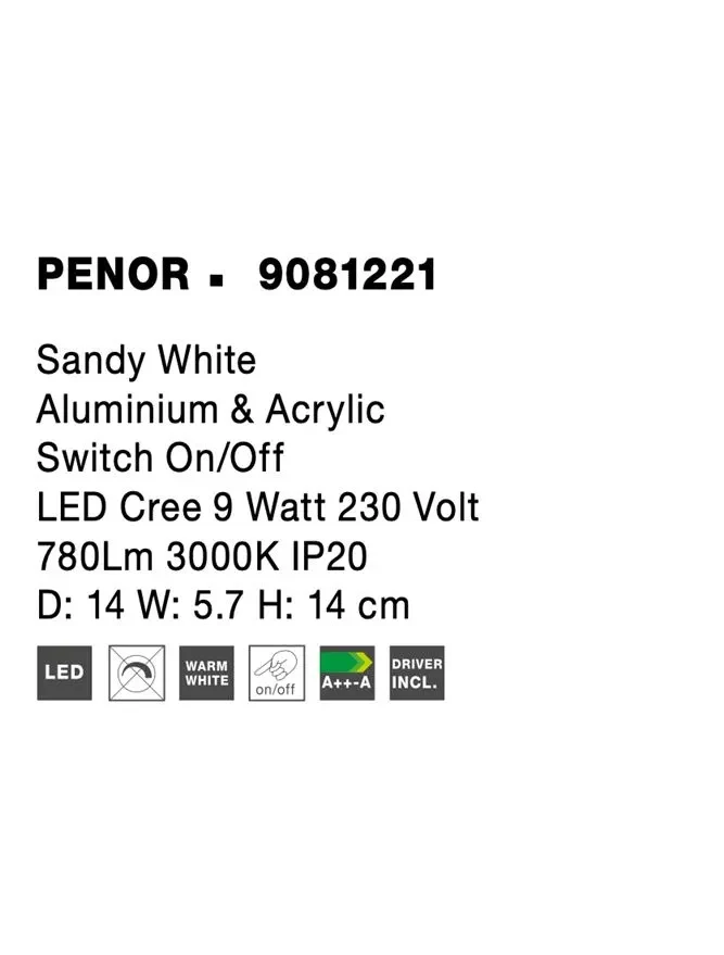 Aplică PENOR LED 9 W, 230 V, 780 lm, 3000K, IP20, aluminiu și acril 8