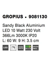 Aplică GROPIUS LED 10 W, 230 V, 366 lm, 3000K, IP20, aluminiu 8