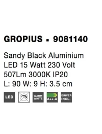 Aplică GROPIUS LED 15 W, 230 V, 507 lm, 3000K, IP20, aluminiu 9