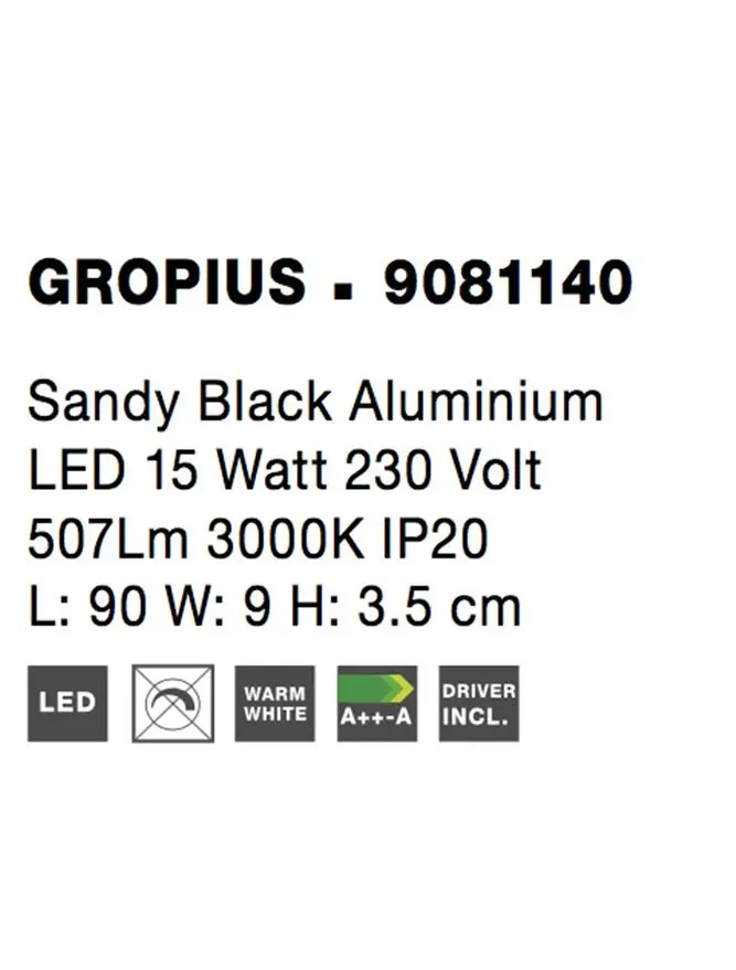 Aplică GROPIUS LED 15 W, 230 V, 507 lm, 3000K, IP20, aluminiu 9