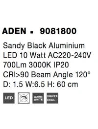 Aplică ADEN LED 10 W, 220-240 V, 362 lm, 3000K, IP20, CRI ≥90, aluminiu 7