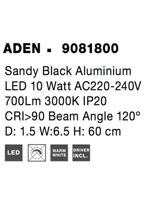 Aplică ADEN LED 10 W, 220-240 V, 362 lm, 3000K, IP20, CRI ≥90, aluminiu