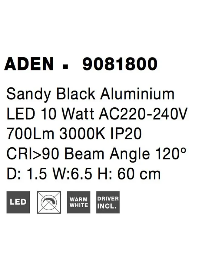 Aplică ADEN LED 10 W, 220-240 V, 362 lm, 3000K, IP20, CRI ≥90, aluminiu 7