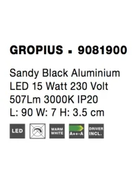 Aplică GROPIUS LED 15 W, 230 V, 507 lm, 3000K, IP20, aluminiu 8