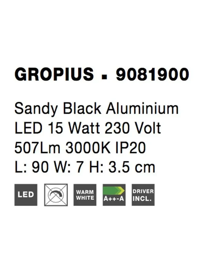 Aplică GROPIUS LED 15 W, 230 V, 507 lm, 3000K, IP20, aluminiu 8