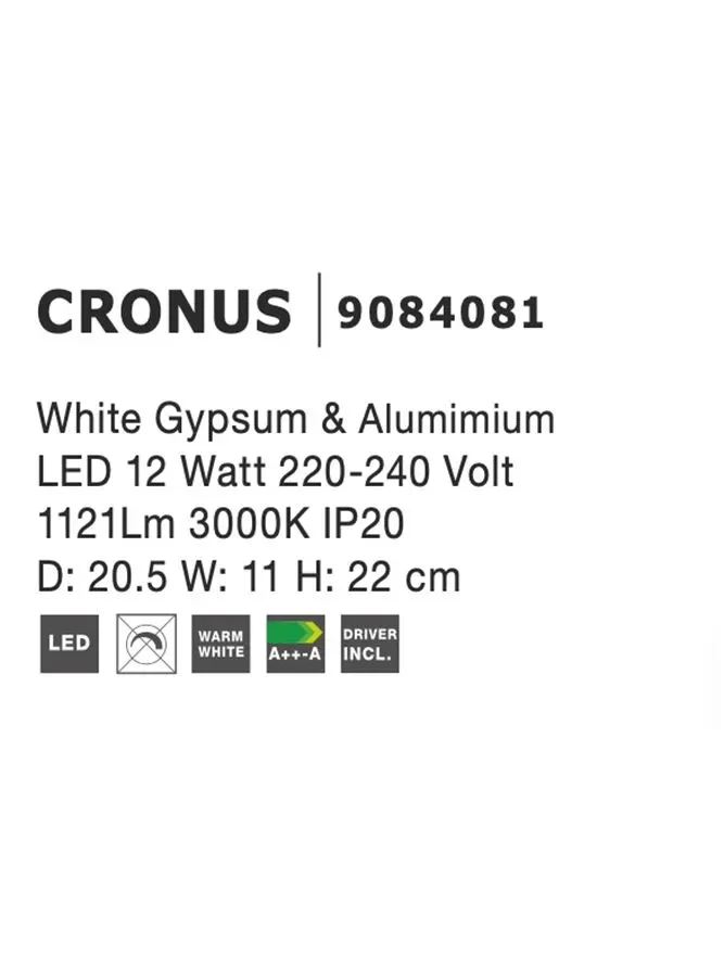 Aplică CRONUS LED 12 W, 220-240 V, 1121 lm, 3000K, IP20, gips 9