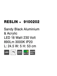 Aplică RESLIN LED 18 W, 220 V, 890 lm, 3000K, IP20, aluminiu și acril 10